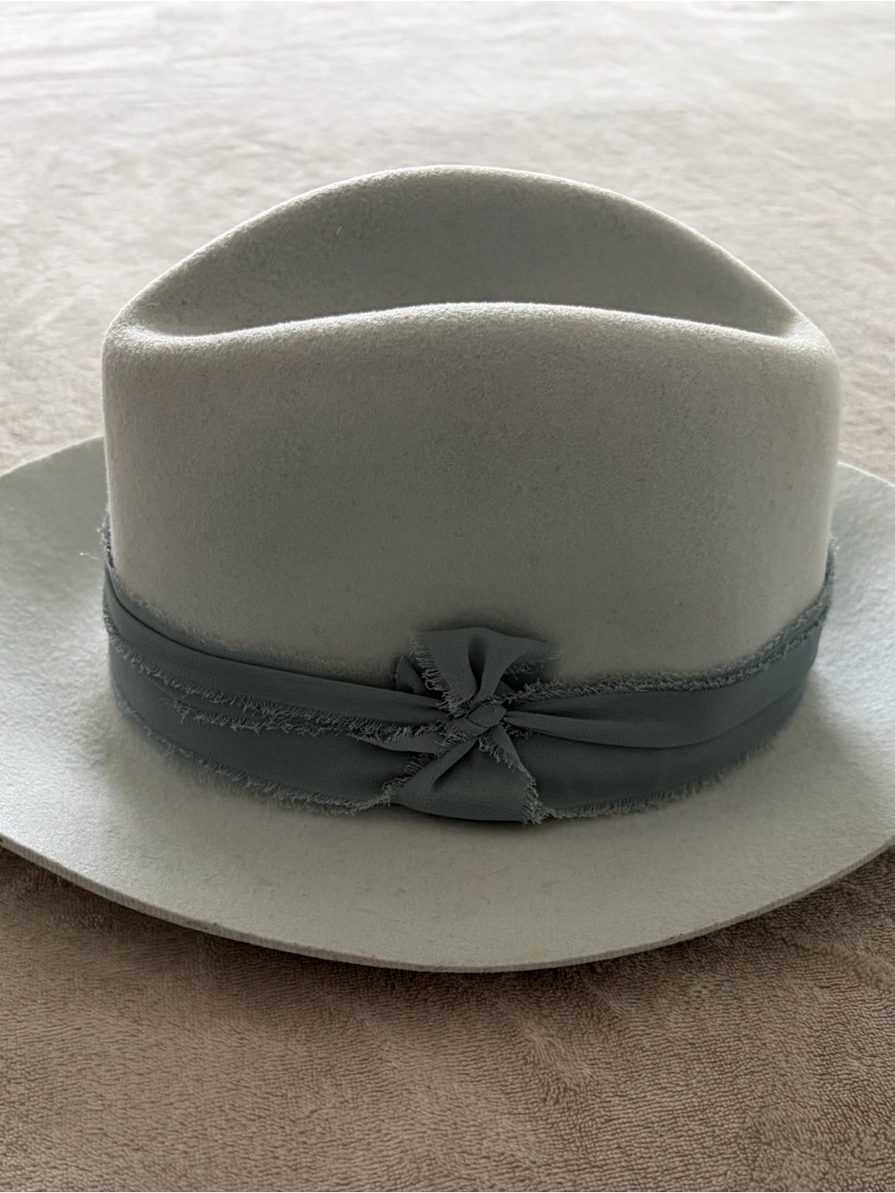 rag & bone Light Gray Wool Fedora with Ribbon Detail